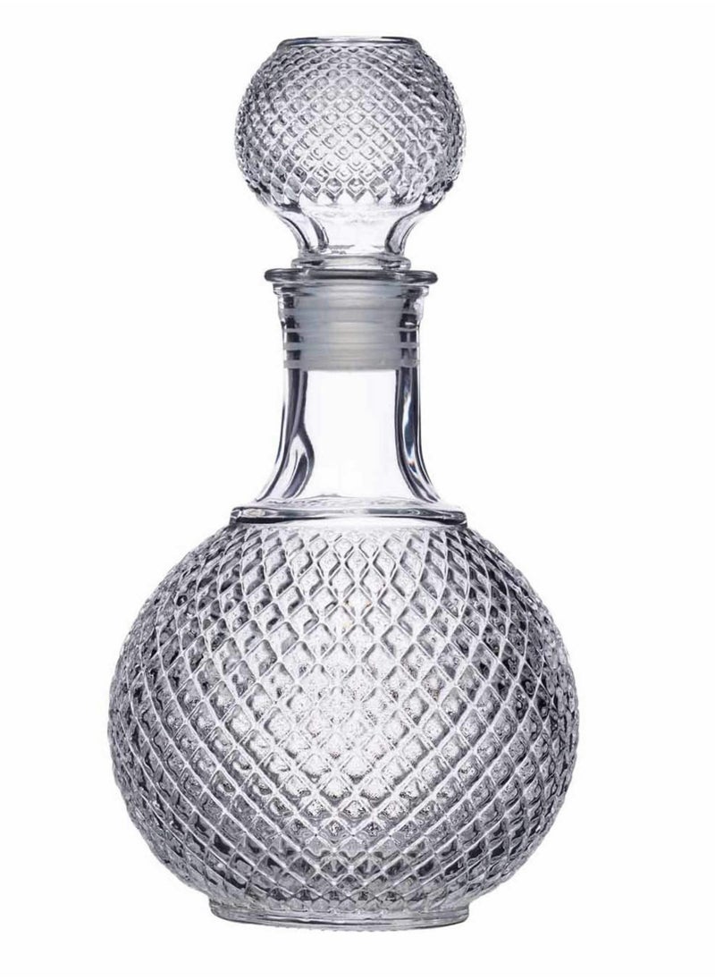 CharmCollection Cut Glass Whisky and Brandy Decanter, 1 Litre Round Ball Shape Whiskey Wine Beer Water Drinking Glass Bottle Decanter Cap Stopper Decoration