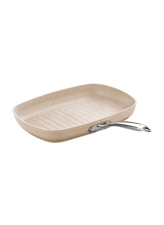 Granita 35x25cm Rectangular Grill Frying Pan Beige/Silver – High Heat Conductivity – Non-Stick Interior & Exterior – Eco-Friendly & Scratch-Resistant – Solar Base for Fast Cooking