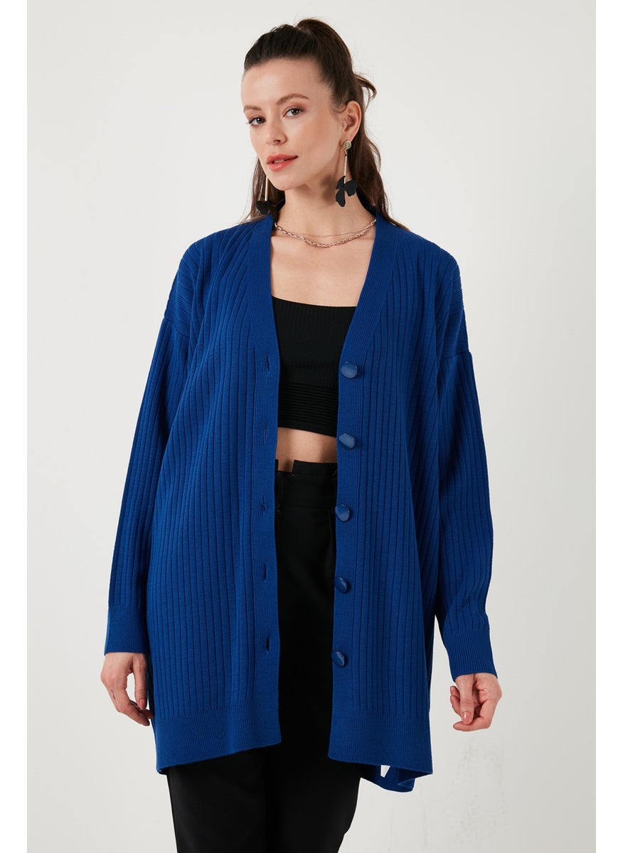 V Neck Buttoned Long Knitted Cardigan Women's Cardigan 4616040Y