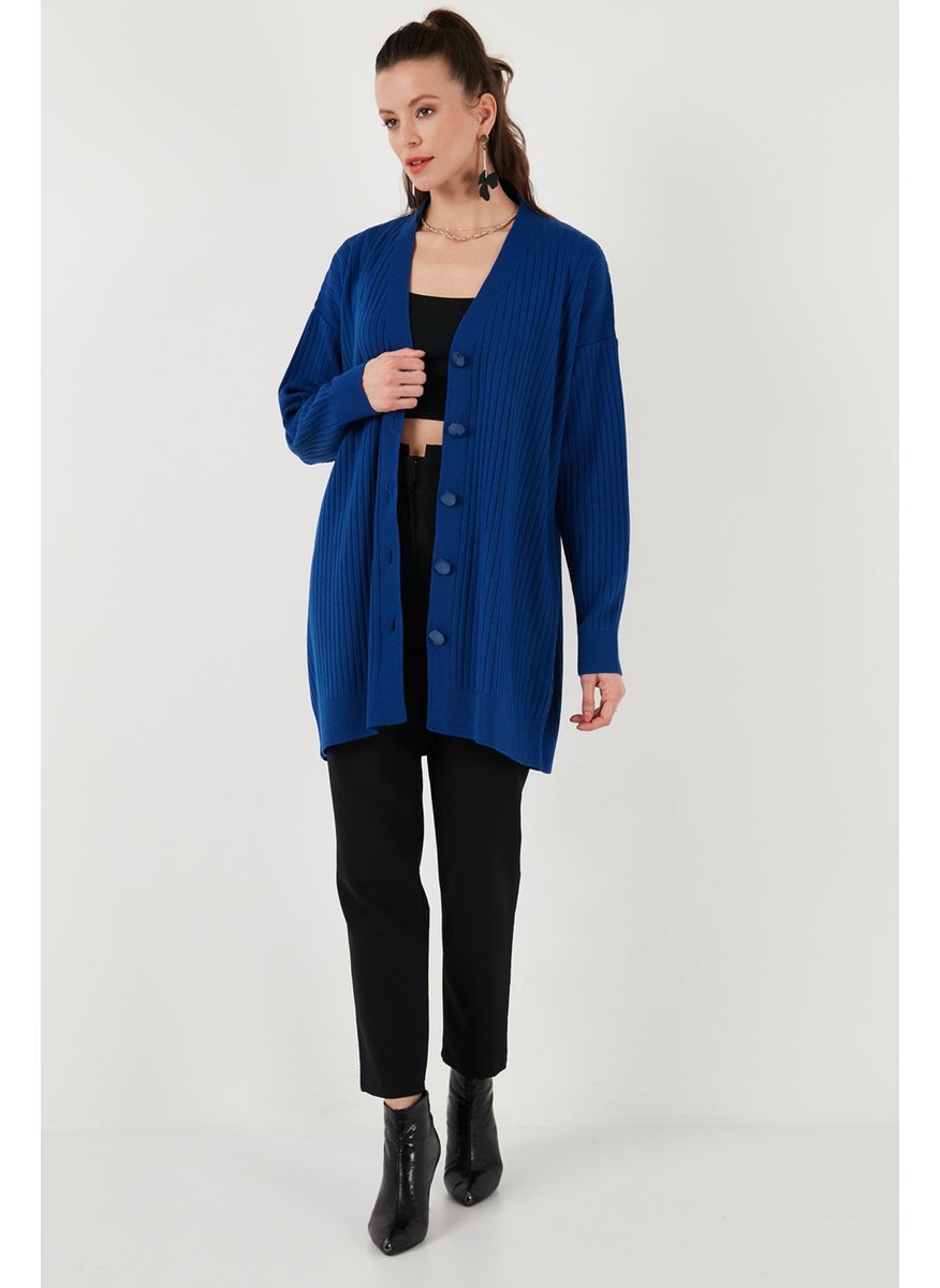 V Neck Buttoned Long Knitted Cardigan Women's Cardigan 4616040Y