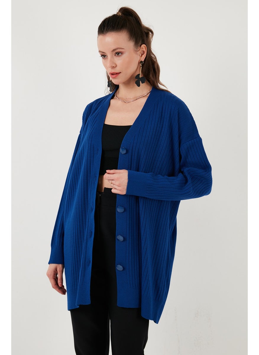 V Neck Buttoned Long Knitted Cardigan Women's Cardigan 4616040Y