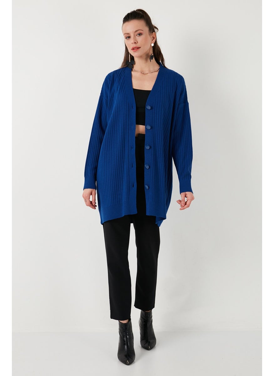 V Neck Buttoned Long Knitted Cardigan Women's Cardigan 4616040Y
