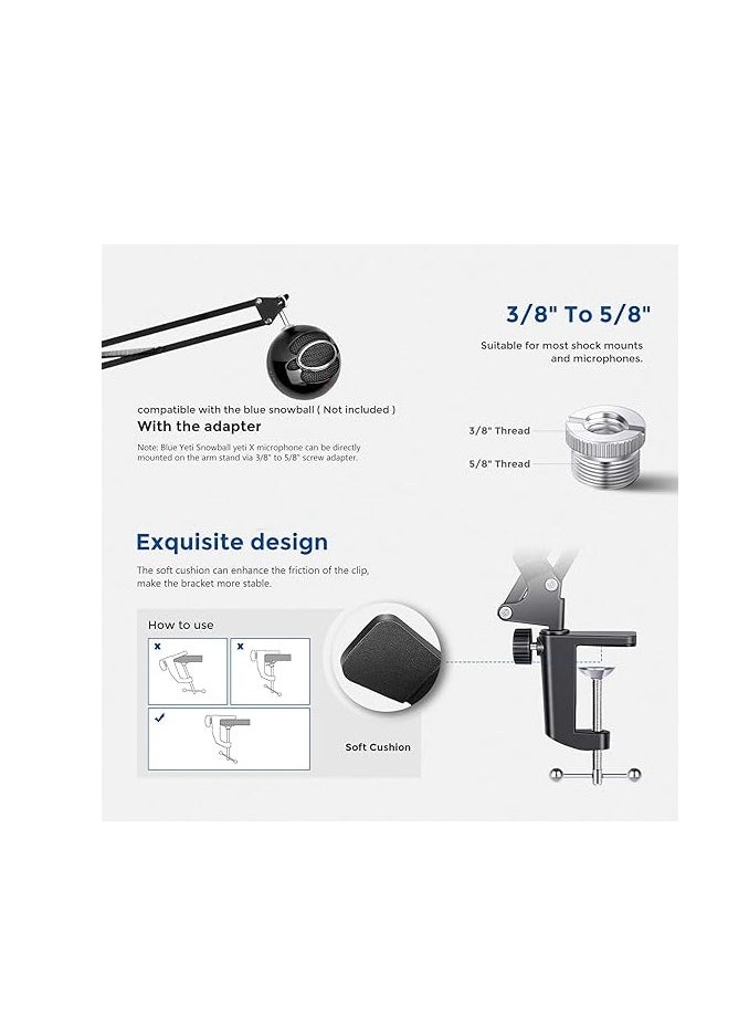 Neewer Microphone Arm Stand, Suspension Boom Scissor Mic Arm Stand with 3/8” to 5/8” Screw and Cable Ties Compatible with Blue Yeti, Snowball, Yeti X, Quadcast and Other Mics, Max Load 1.5kg
