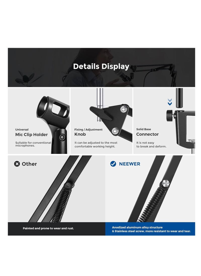 Neewer Microphone Arm Stand, Suspension Boom Scissor Mic Arm Stand with 3/8” to 5/8” Screw and Cable Ties Compatible with Blue Yeti, Snowball, Yeti X, Quadcast and Other Mics, Max Load 1.5kg