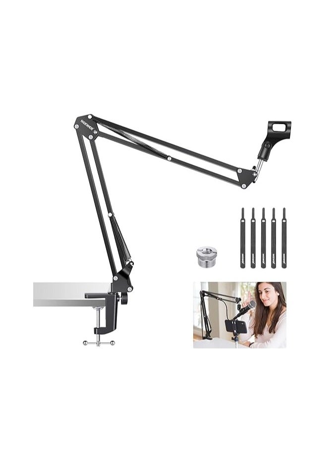 Neewer Microphone Arm Stand, Suspension Boom Scissor Mic Arm Stand with 3/8” to 5/8” Screw and Cable Ties Compatible with Blue Yeti, Snowball, Yeti X, Quadcast and Other Mics, Max Load 1.5kg