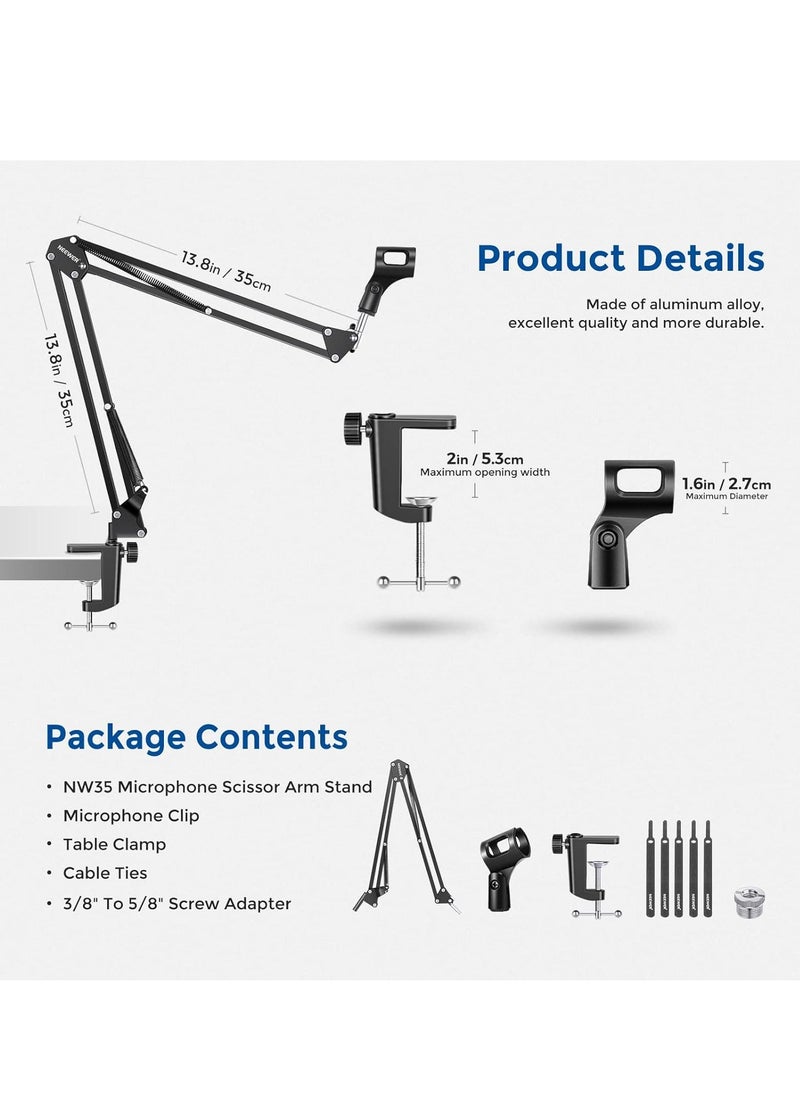 Neewer Microphone Arm Stand, Suspension Boom Scissor Mic Arm Stand with 3/8” to 5/8” Screw and Cable Ties Compatible with Blue Yeti, Snowball, Yeti X, Quadcast and Other Mics, Max Load 1.5kg