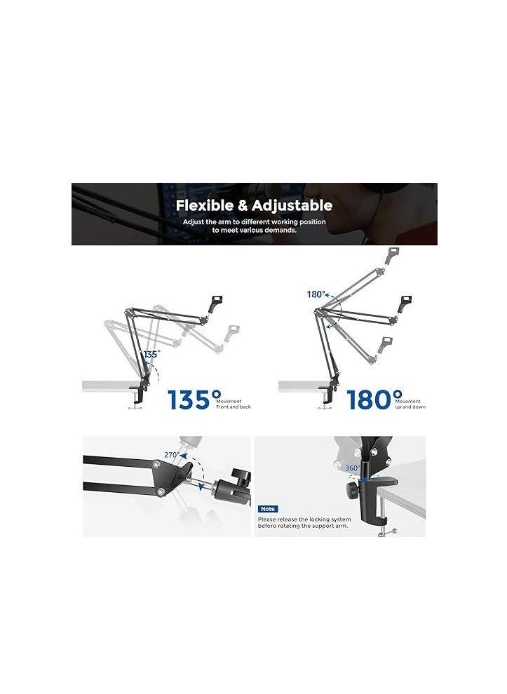 Neewer Microphone Arm Stand, Suspension Boom Scissor Mic Arm Stand with 3/8” to 5/8” Screw and Cable Ties Compatible with Blue Yeti, Snowball, Yeti X, Quadcast and Other Mics, Max Load 1.5kg