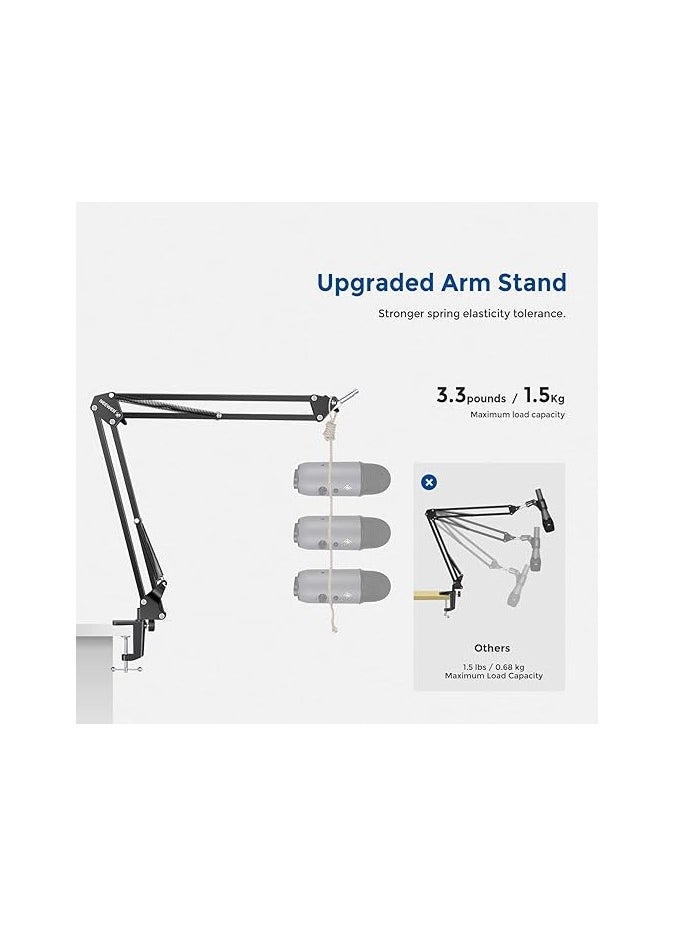 Neewer Microphone Arm Stand, Suspension Boom Scissor Mic Arm Stand with 3/8” to 5/8” Screw and Cable Ties Compatible with Blue Yeti, Snowball, Yeti X, Quadcast and Other Mics, Max Load 1.5kg