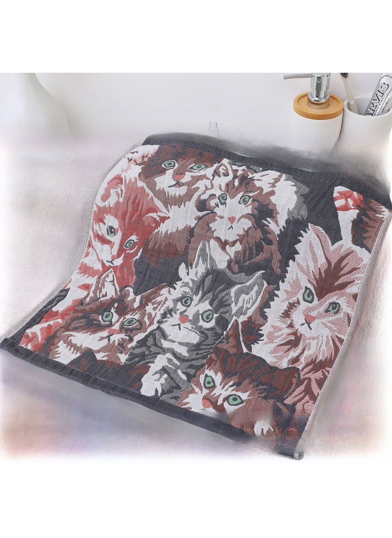 Cartoon Floral Muslin Large Scarf Soft Absorbent cute cat