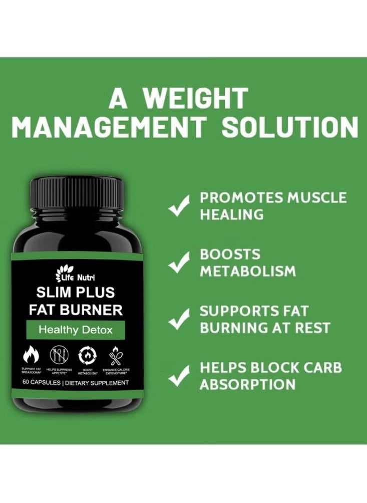 Slim Plus Fat Burner – 60 Tablets | Advanced Weight Loss Supplement with Detox & Fat Burning Formula
