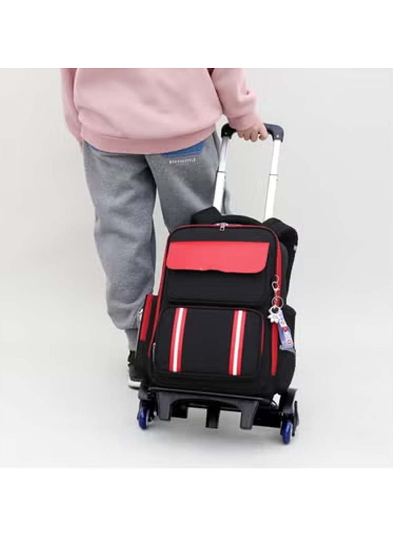 Durable Six-Wheel Trolley School Bag Black / Red