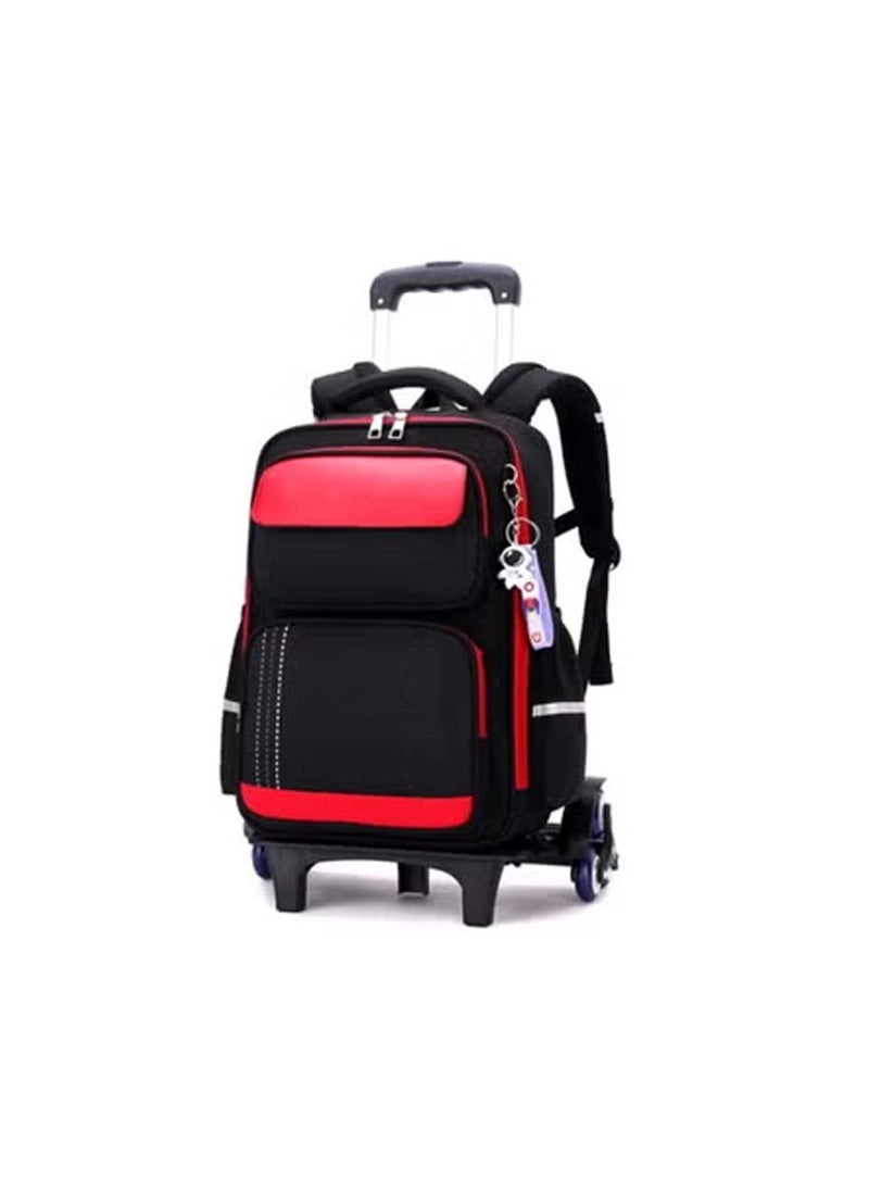 Durable Six-Wheel Trolley School Bag Black / Red