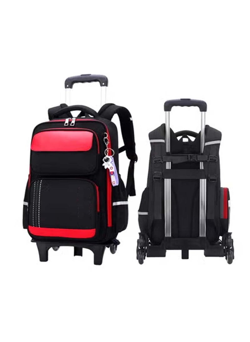 Durable Six-Wheel Trolley School Bag Black / Red