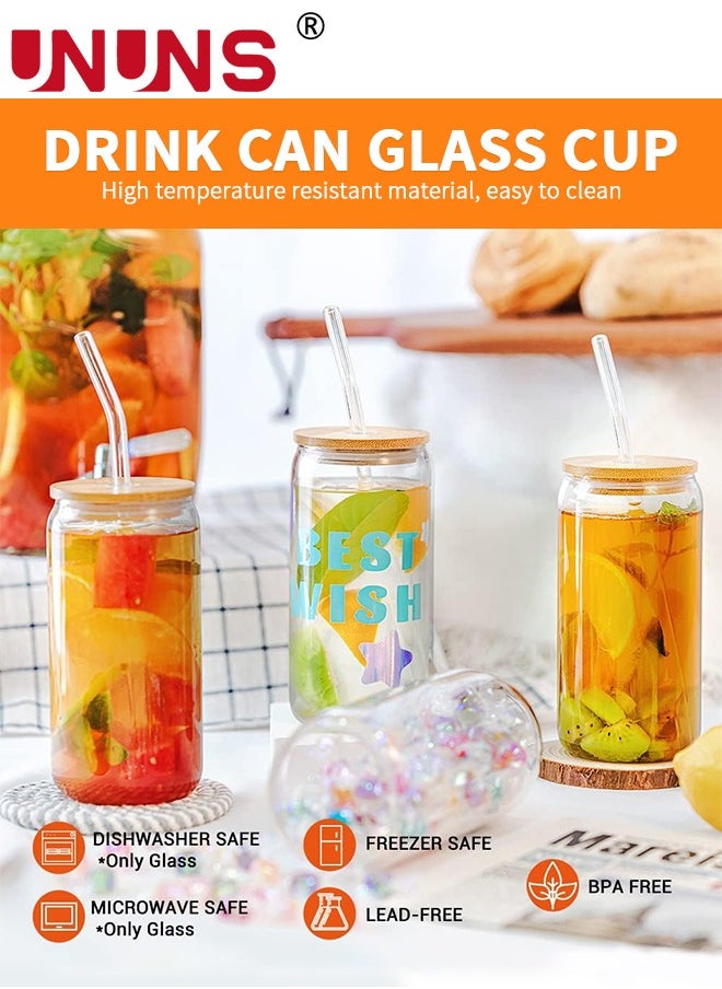 Can Tumbler Glasses,2PCS Drinking Glasses With Bamboo Lids And Glass Straw,16oz Coke Can-Shaped Tumbler Glass Cups With 1 Cleaning Brushe,For Tea,Soda,Iced Coffee
