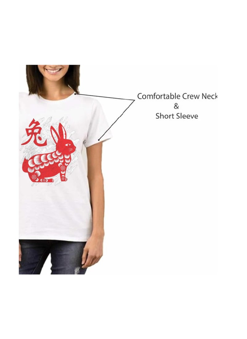 Chinese Zodiac Symbols T-Shirt For Women–Printed Design Short Sleeve Round Neck Cotton Tshirt–Comfortable And Stylish T-Shirt For Celebrations Day