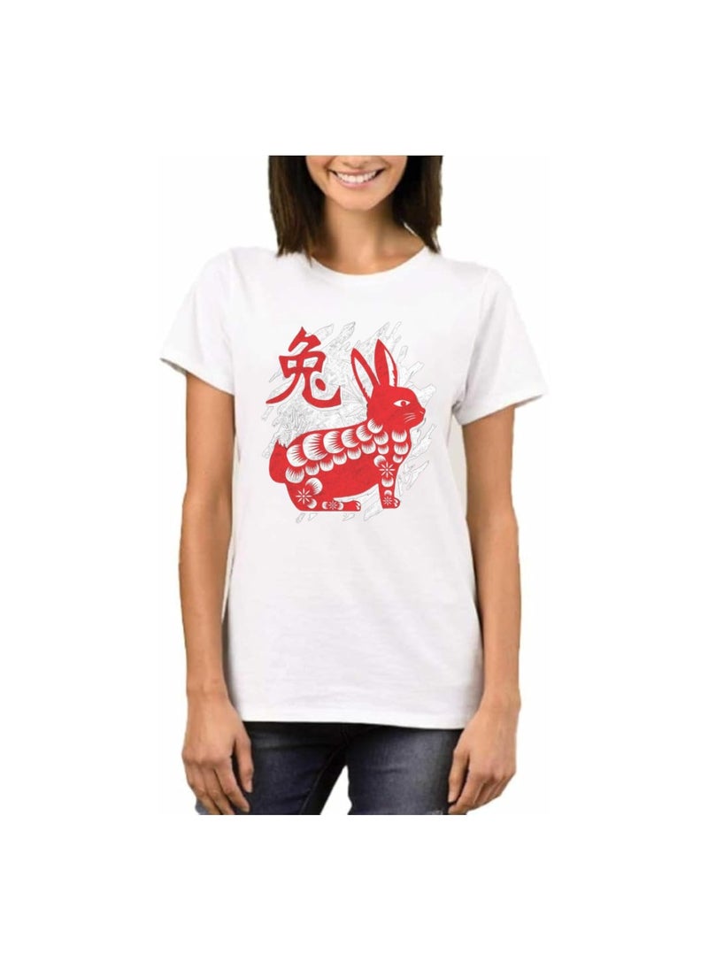 Chinese Zodiac Symbols T-Shirt For Women–Printed Design Short Sleeve Round Neck Cotton Tshirt–Comfortable And Stylish T-Shirt For Celebrations Day
