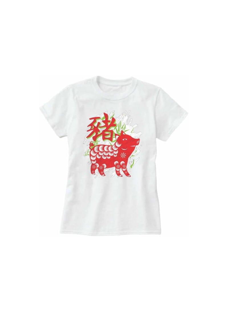 Chinese Zodiac Symbols T-Shirt For Women–Printed Design Short Sleeve Round Neck Cotton Tshirt–Comfortable And Stylish T-Shirt For Celebrations Day