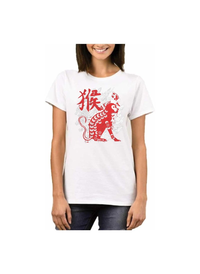 Chinese Zodiac Symbols T-Shirt For Women–Printed Design Short Sleeve Round Neck Cotton Tshirt–Comfortable And Stylish T-Shirt For Celebrations Day