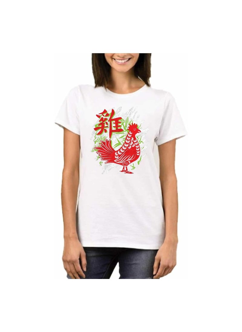 Chinese Zodiac Symbols T-Shirt For Women–Printed Design Short Sleeve Round Neck Cotton Tshirt–Comfortable And Stylish T-Shirt For Celebrations Day