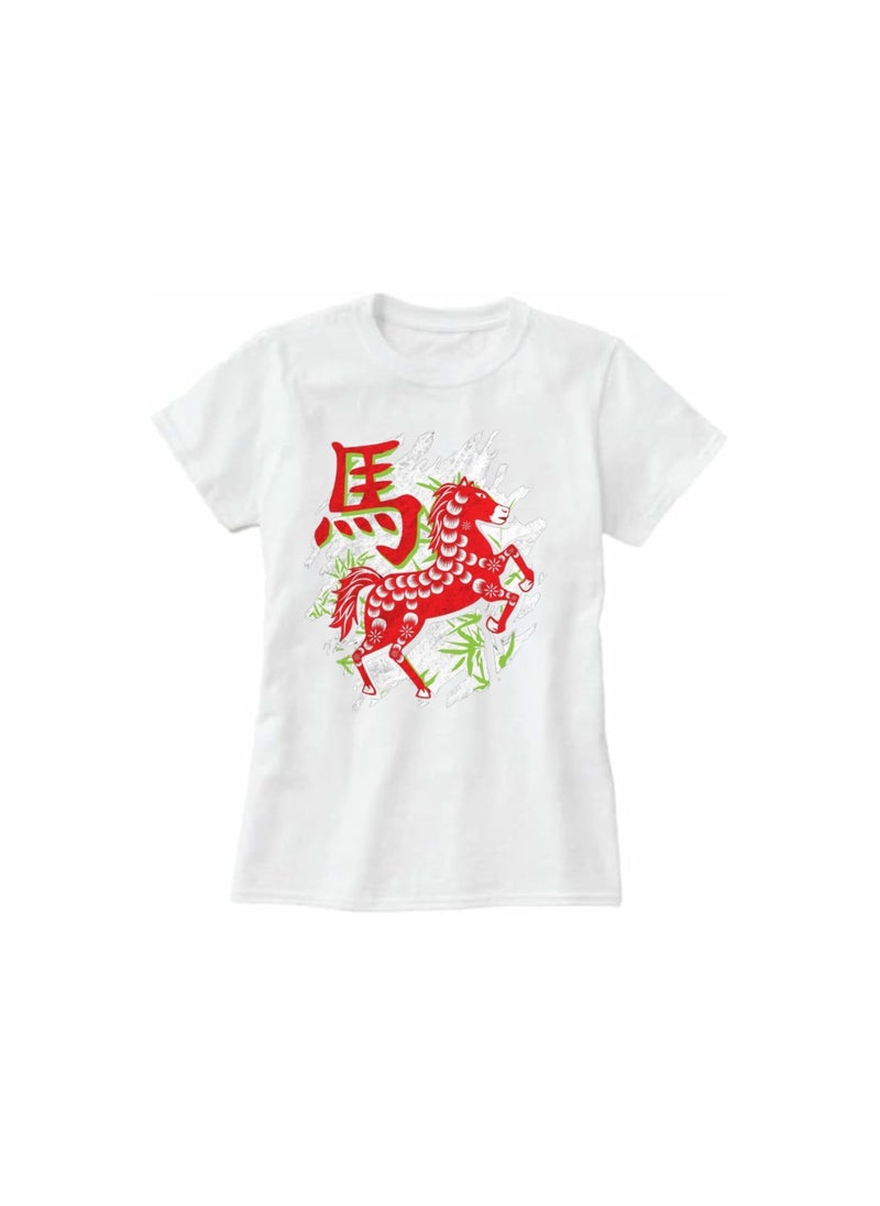Chinese Zodiac Symbols T-Shirt For Women–Printed Design Short Sleeve Round Neck Cotton Tshirt–Comfortable And Stylish T-Shirt For Celebrations Day