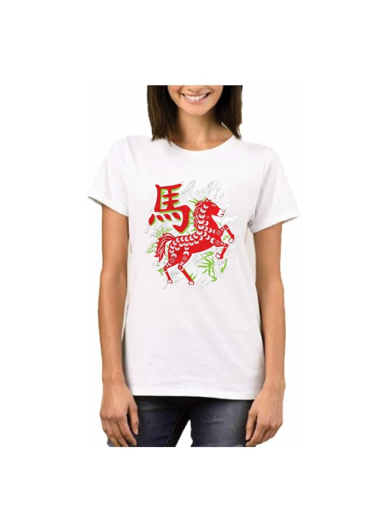 Chinese Zodiac Symbols T-Shirt For Women–Printed Design Short Sleeve Round Neck Cotton Tshirt–Comfortable And Stylish T-Shirt For Celebrations Day