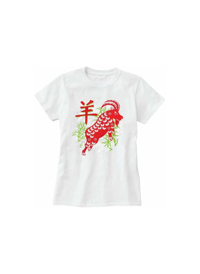 Chinese Zodiac Symbols T-Shirt For Women–Printed Design Short Sleeve Round Neck Cotton Tshirt–Comfortable And Stylish T-Shirt For Celebrations Day