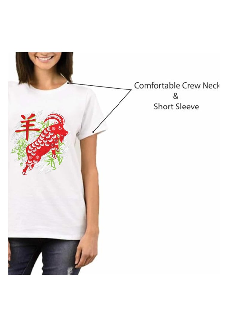 Chinese Zodiac Symbols T-Shirt For Women–Printed Design Short Sleeve Round Neck Cotton Tshirt–Comfortable And Stylish T-Shirt For Celebrations Day