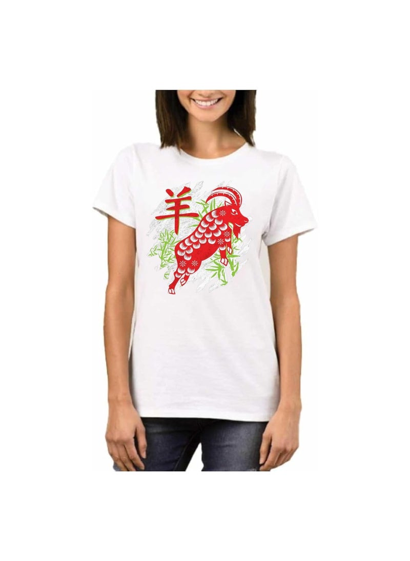 Chinese Zodiac Symbols T-Shirt For Women–Printed Design Short Sleeve Round Neck Cotton Tshirt–Comfortable And Stylish T-Shirt For Celebrations Day