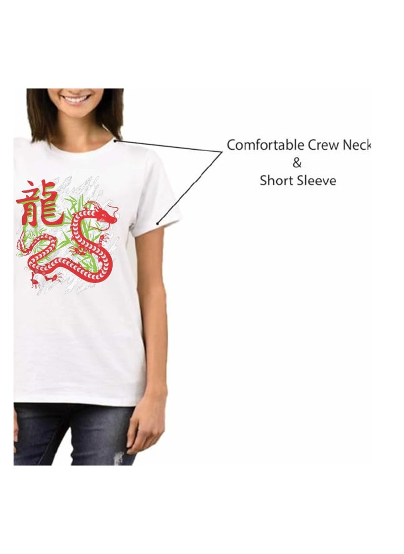 Chinese Zodiac Symbols T-Shirt For Women–Printed Design Short Sleeve Round Neck Cotton Tshirt–Comfortable And Stylish T-Shirt For Celebrations Day