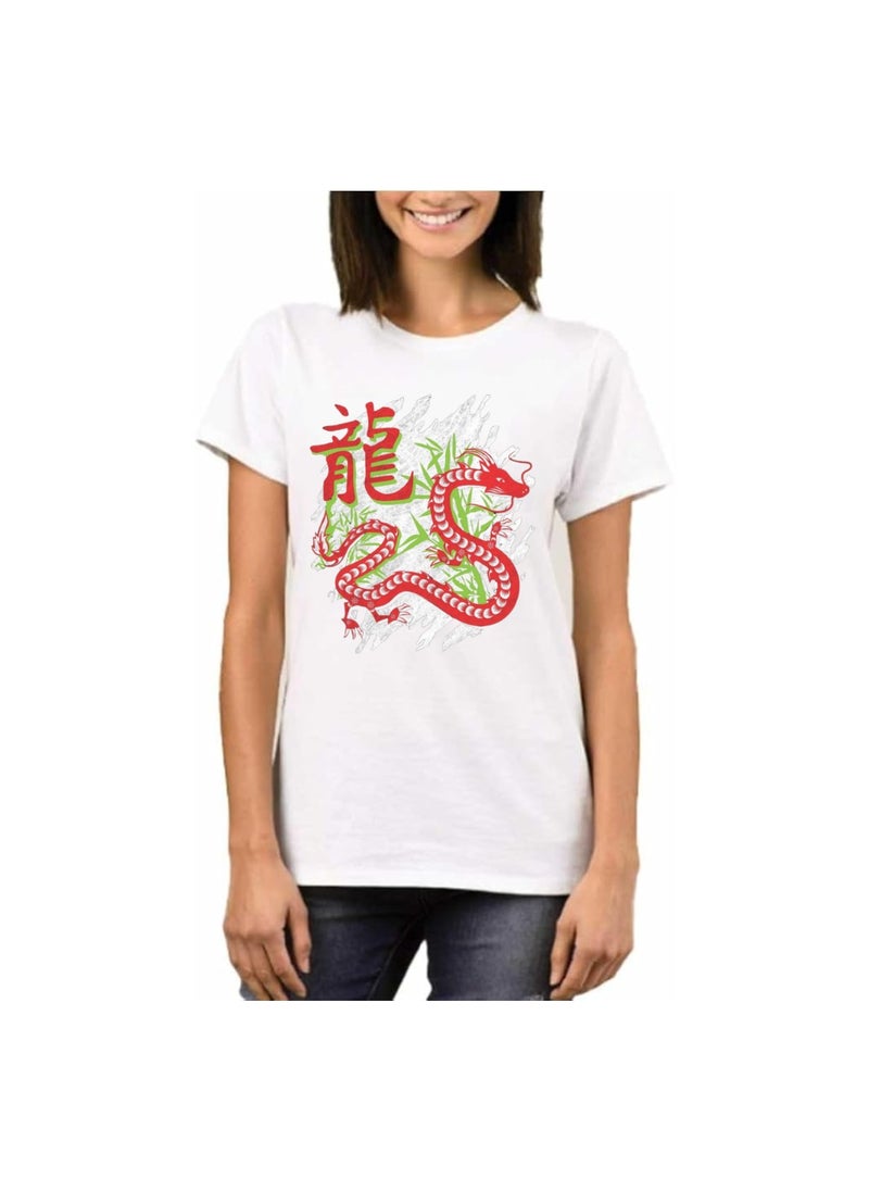 Chinese Zodiac Symbols T-Shirt For Women–Printed Design Short Sleeve Round Neck Cotton Tshirt–Comfortable And Stylish T-Shirt For Celebrations Day