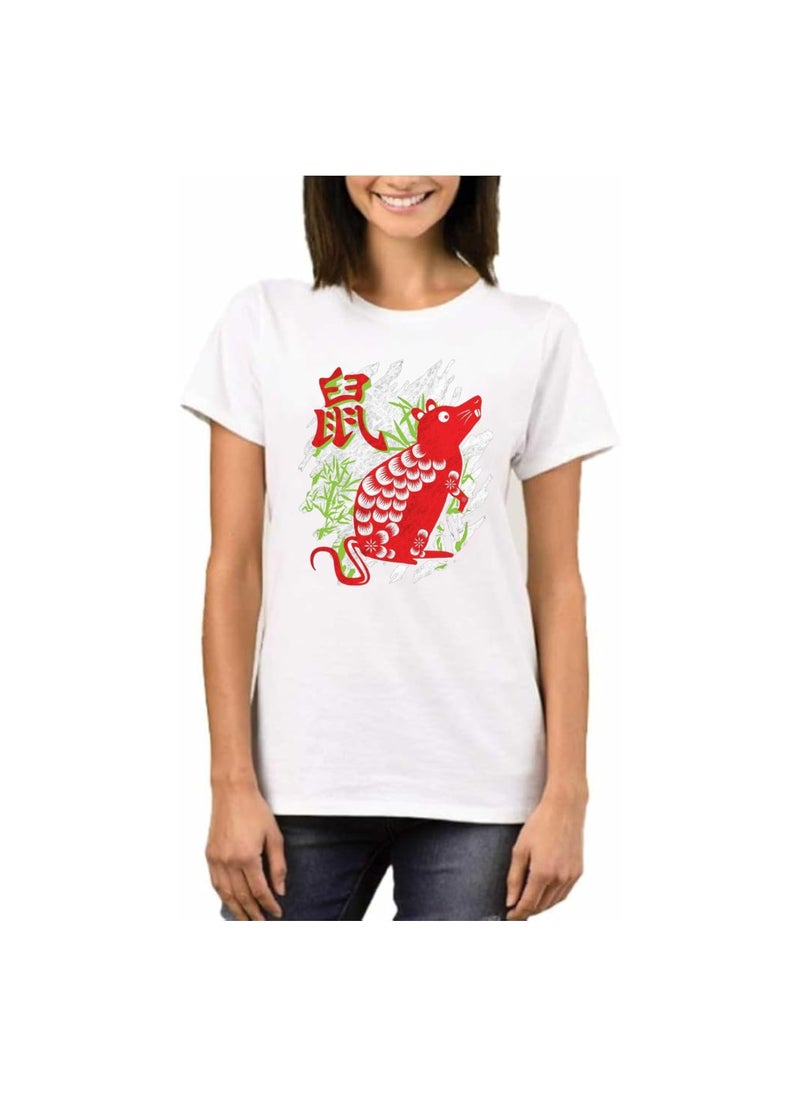 Chinese Zodiac Symbols T-Shirt For Women–Printed Design Short Sleeve Round Neck Cotton Tshirt–Comfortable And Stylish T-Shirt For Celebrations Day