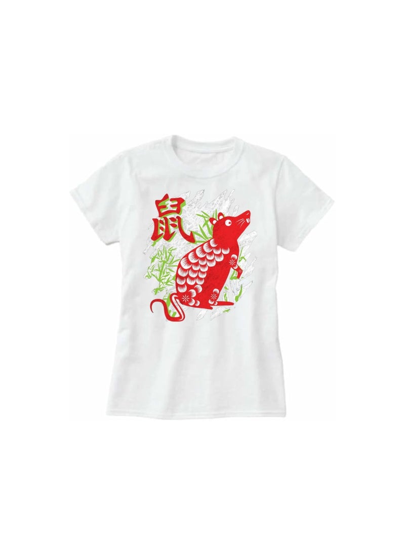 Chinese Zodiac Symbols T-Shirt For Women–Printed Design Short Sleeve Round Neck Cotton Tshirt–Comfortable And Stylish T-Shirt For Celebrations Day
