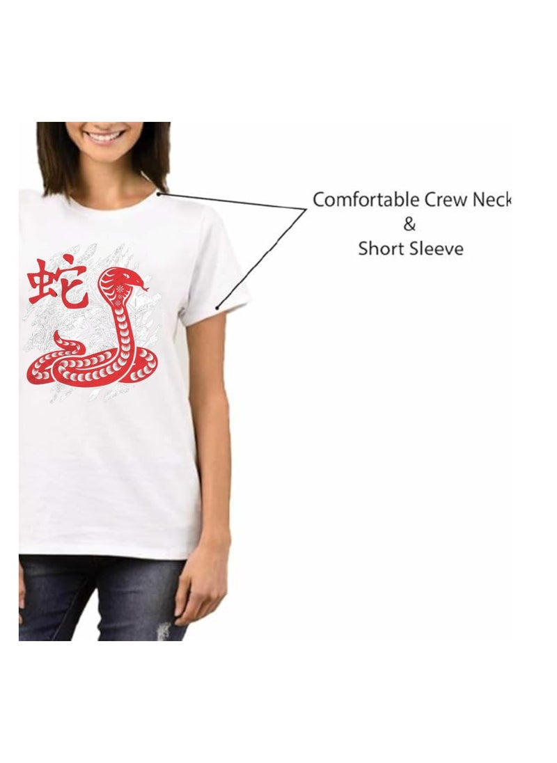 Chinese Zodiac Symbols T-Shirt For Women–Printed Design Short Sleeve Round Neck Cotton Tshirt–Comfortable And Stylish T-Shirt For Celebrations Day