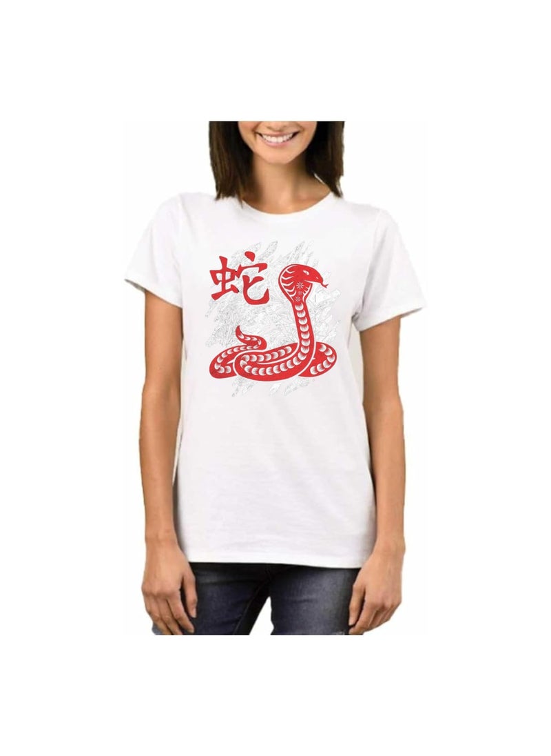 Chinese Zodiac Symbols T-Shirt For Women–Printed Design Short Sleeve Round Neck Cotton Tshirt–Comfortable And Stylish T-Shirt For Celebrations Day