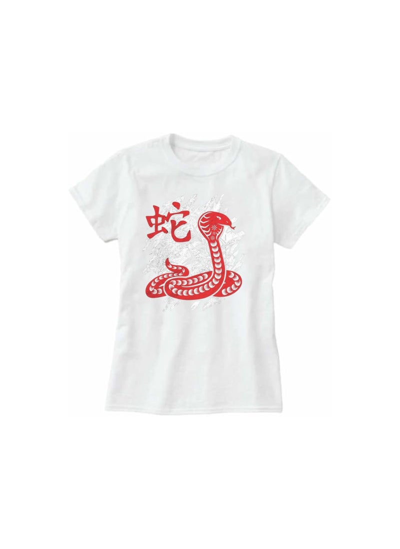 Chinese Zodiac Symbols T-Shirt For Women–Printed Design Short Sleeve Round Neck Cotton Tshirt–Comfortable And Stylish T-Shirt For Celebrations Day