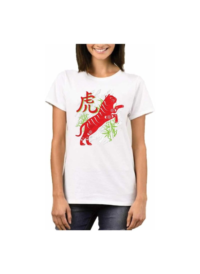 Chinese Zodiac Symbols T-Shirt For Women–Printed Design Short Sleeve Round Neck Cotton Tshirt–Comfortable And Stylish T-Shirt For Celebrations Day