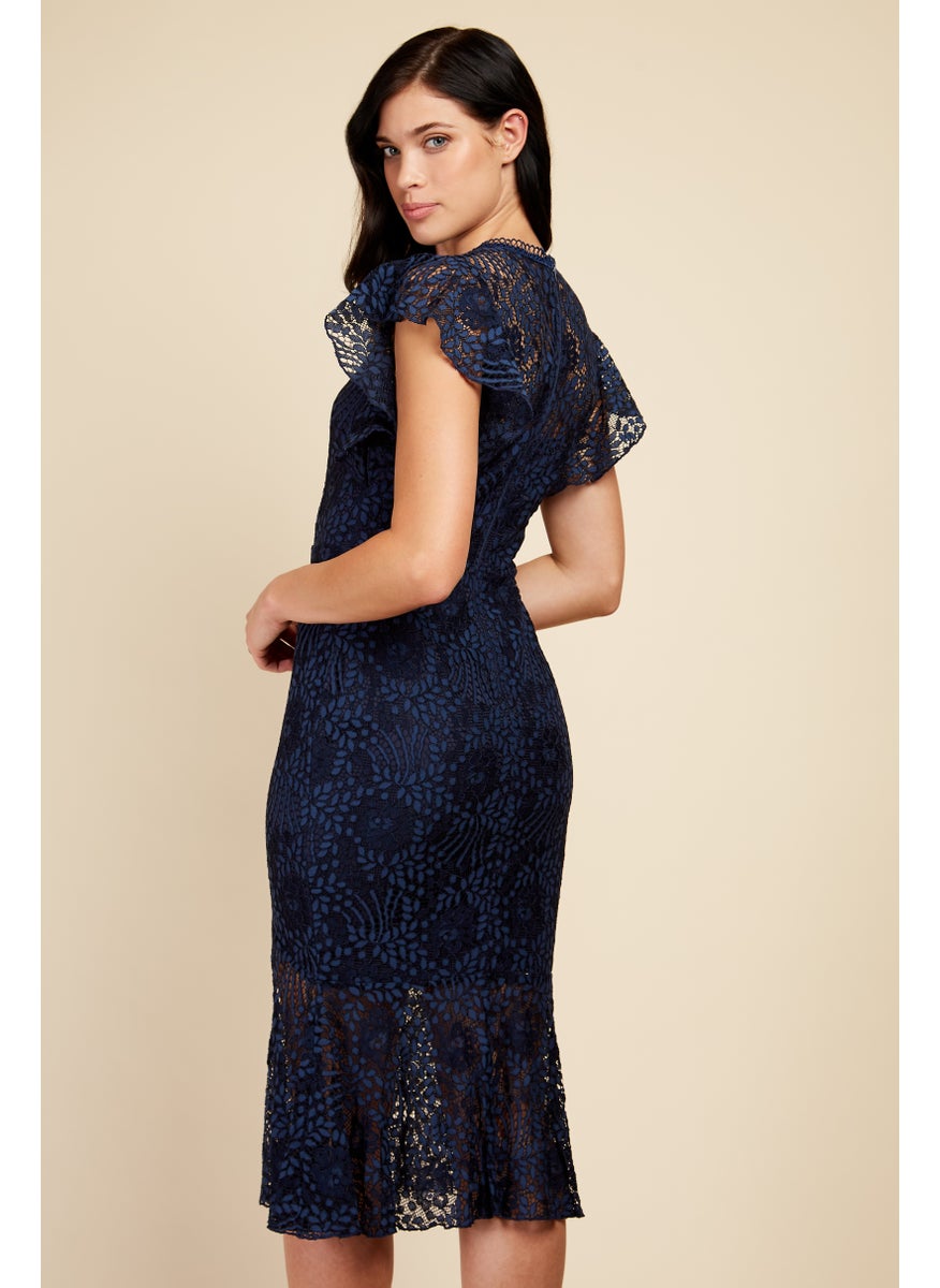 Flutter Sleeve Lace Insert Dress