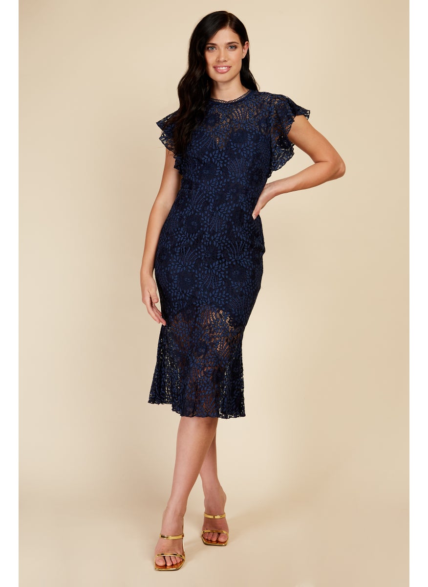 Flutter Sleeve Lace Insert Dress