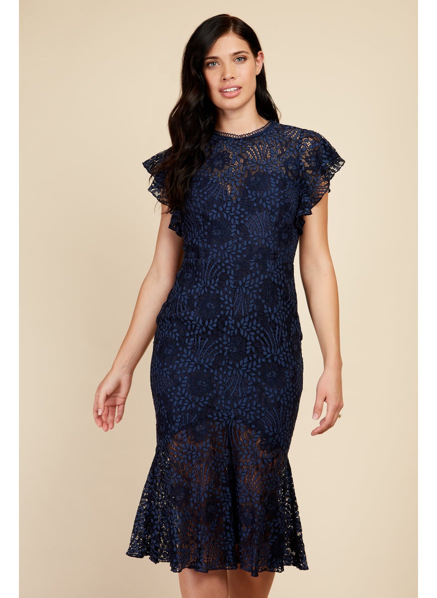 Flutter Sleeve Lace Insert Dress