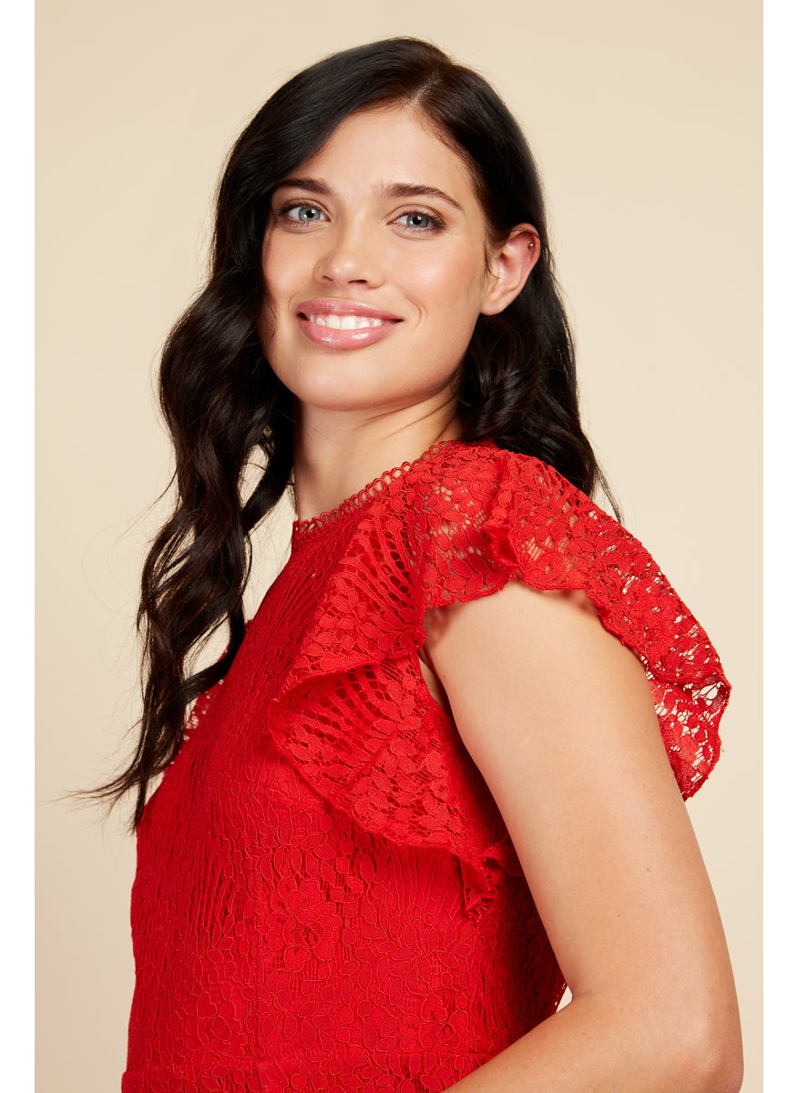 Flutter Sleeve Lace Insert Dress