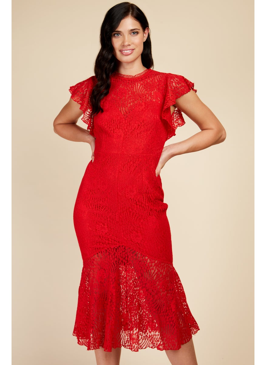 Flutter Sleeve Lace Insert Dress