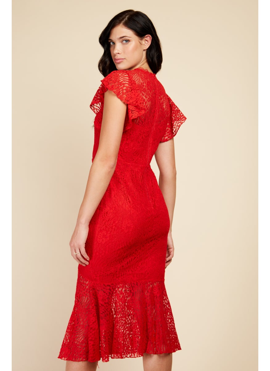 Flutter Sleeve Lace Insert Dress