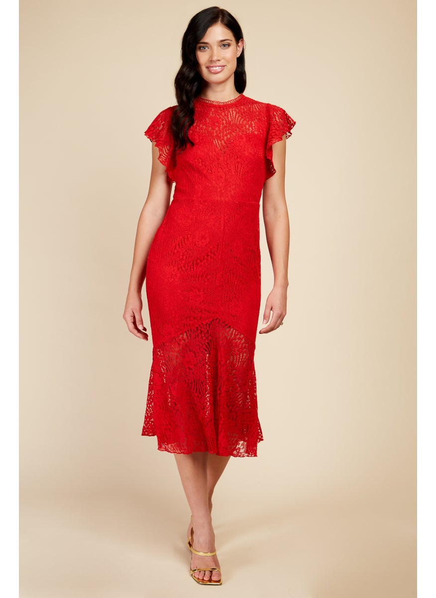Flutter Sleeve Lace Insert Dress