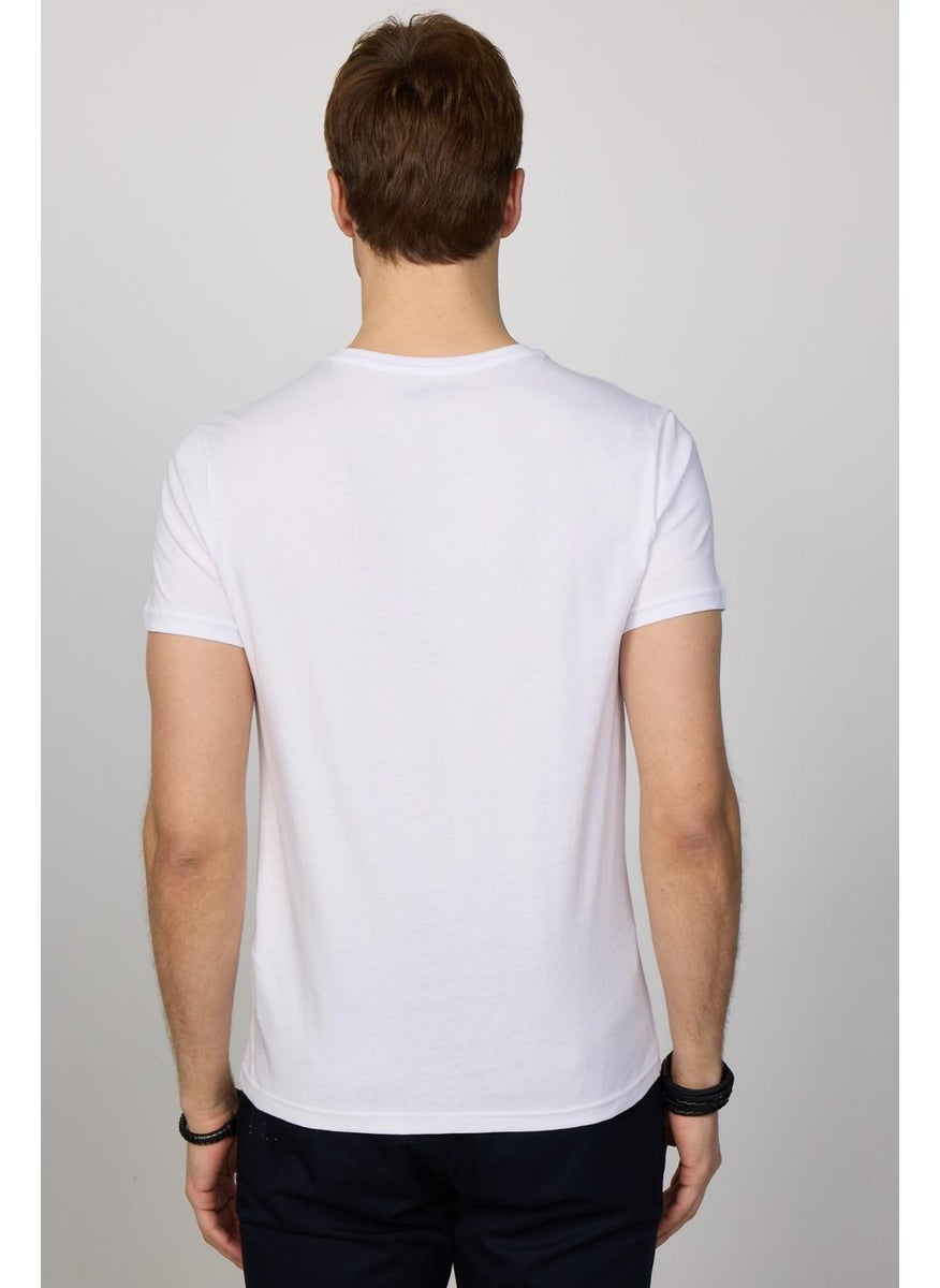 Men's Crew Neck Slim Fit Cotton White Printed T-Shirt
