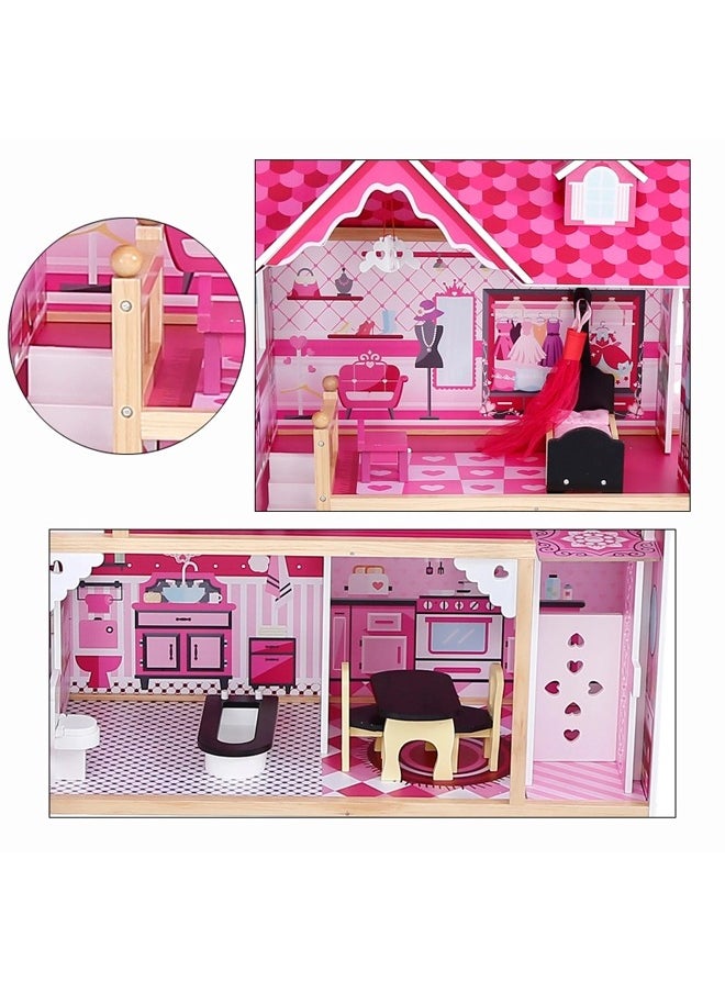 Wooden Doll Villa House Modern 3 Floors Princess Playhouse Set Diy For Kids
