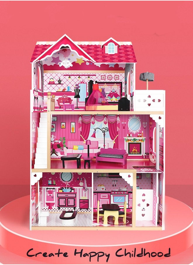 Wooden Doll Villa House Modern 3 Floors Princess Playhouse Set Diy For Kids