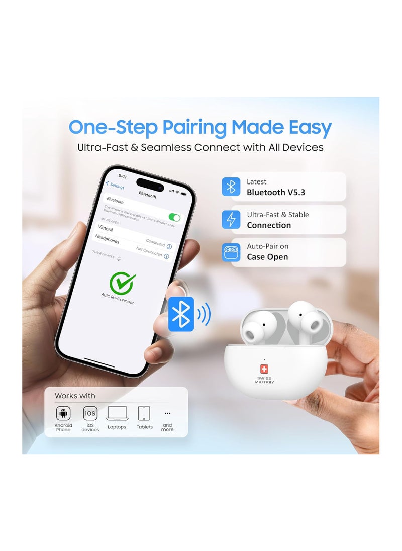Delta5 Active Noise Cancelling Earbuds with ENC & Transparency Mode, Smart Touch Sensors, 300Hr Standby & 5Hr Music Time, Seamless Connectivity, Works with Android/iOS Phones- White