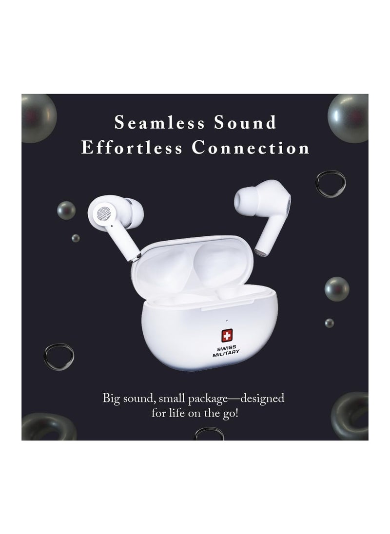 Delta5 Active Noise Cancelling Earbuds with ENC & Transparency Mode, Smart Touch Sensors, 300Hr Standby & 5Hr Music Time, Seamless Connectivity, Works with Android/iOS Phones- White