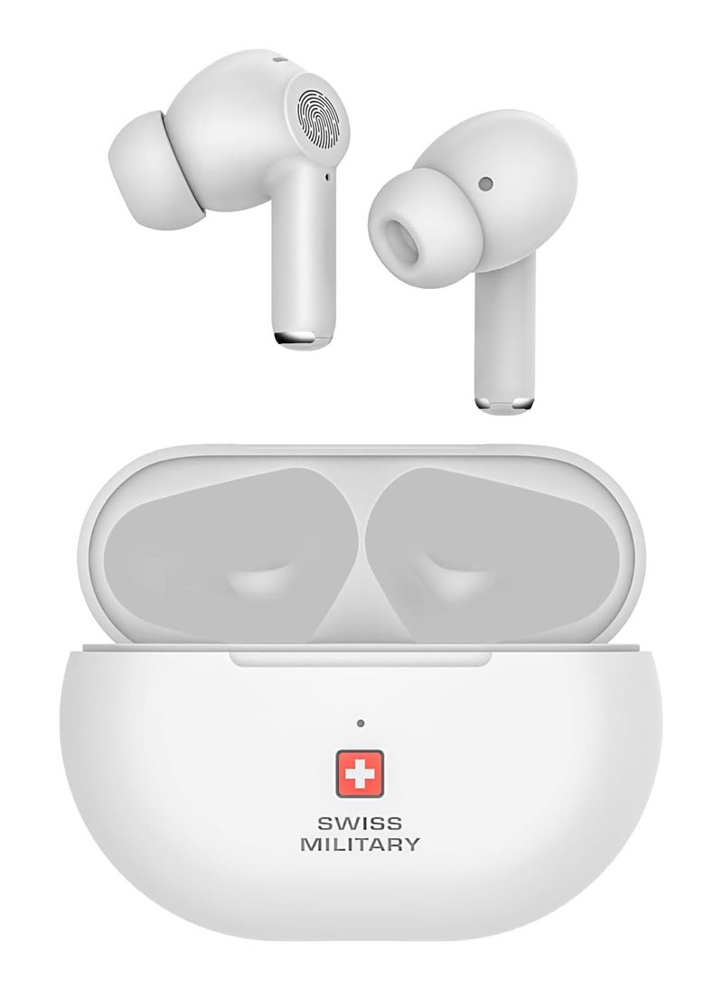 Delta5 Active Noise Cancelling Earbuds with ENC & Transparency Mode, Smart Touch Sensors, 300Hr Standby & 5Hr Music Time, Seamless Connectivity, Works with Android/iOS Phones- White