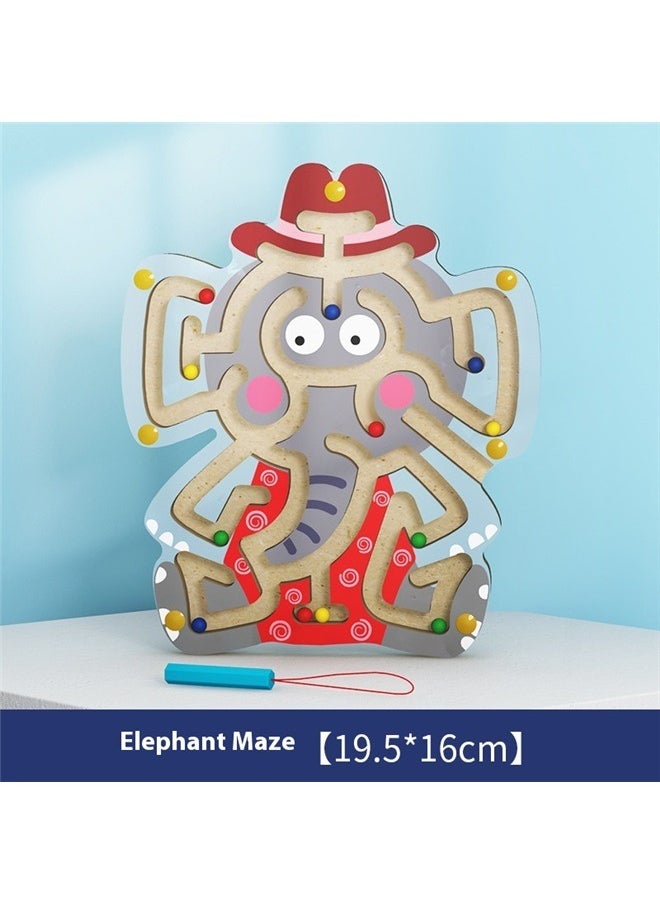 Educational Magnetic Maze Puzzle ，Wooden Magnetic Maze Toys for Kids 3+, Animal Interactive Puzzle Game Board Labyrinth